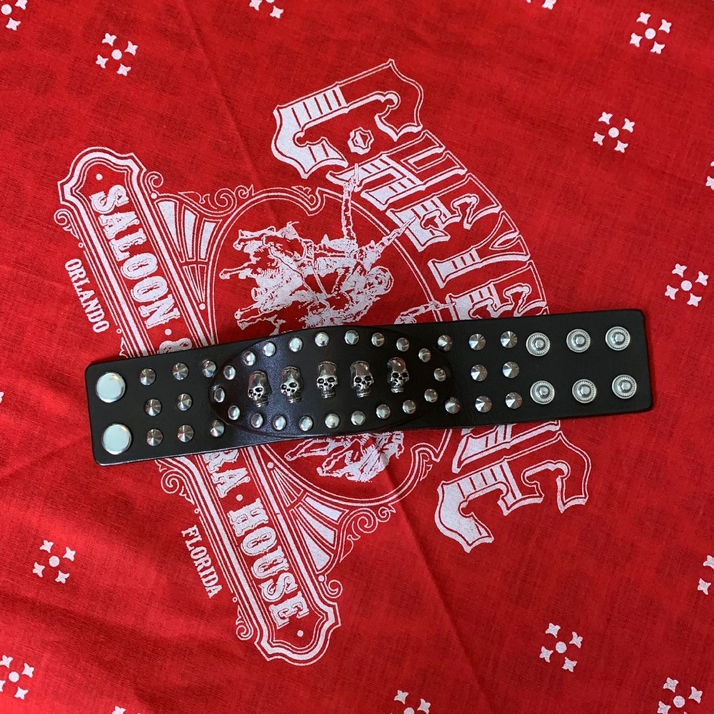 Leather Stud and Skull Bracelet OS
